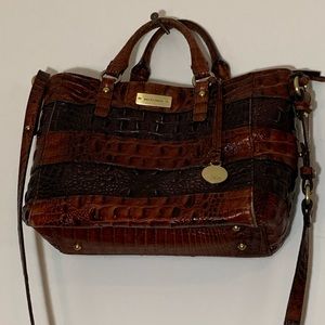 Brahmin handbag mini Asher two-tone brown leather embossed croc bag